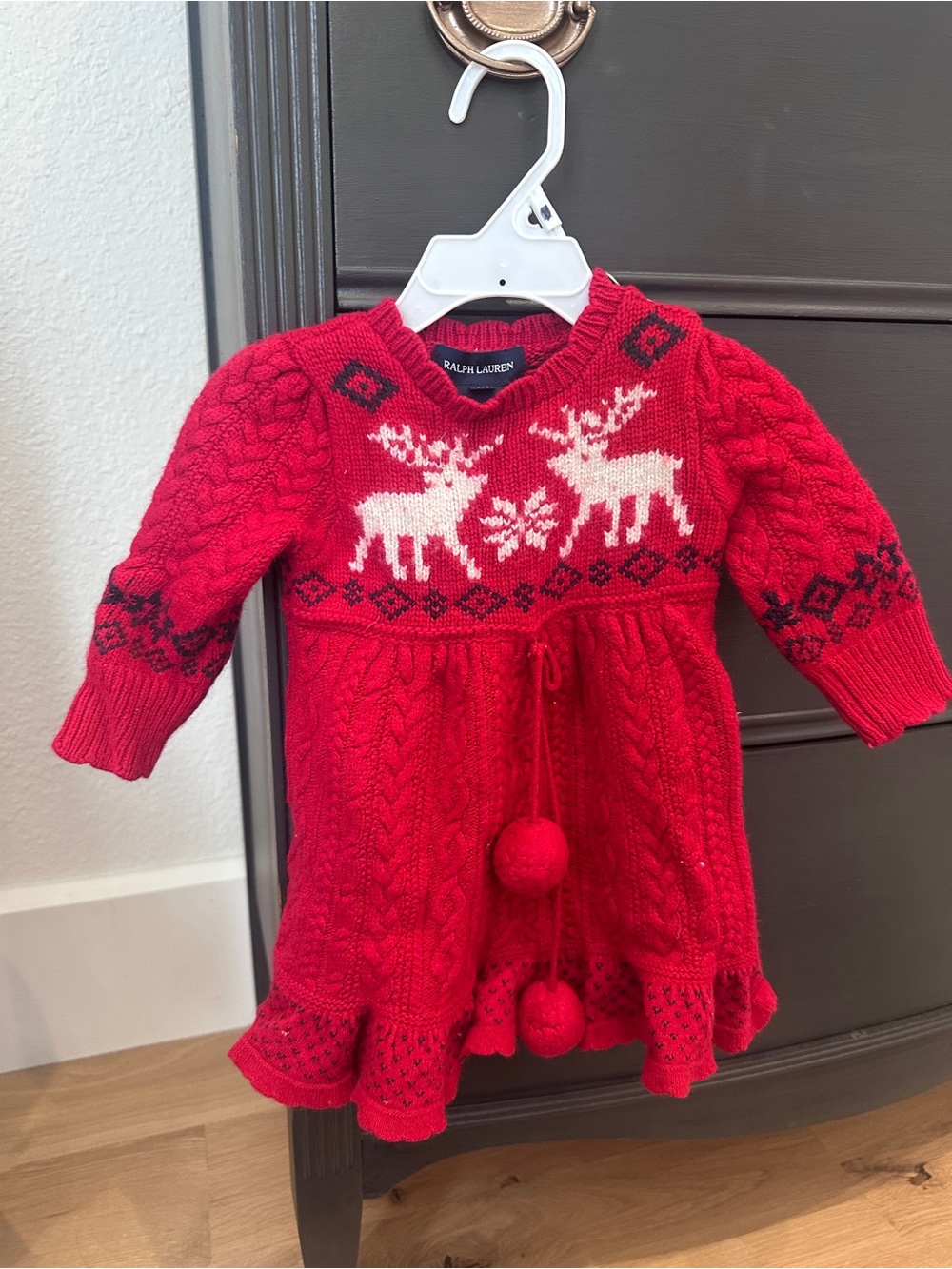Ralph Lauren Red Christmas Fair Isle Knit Baby Girl Dress 9-12M